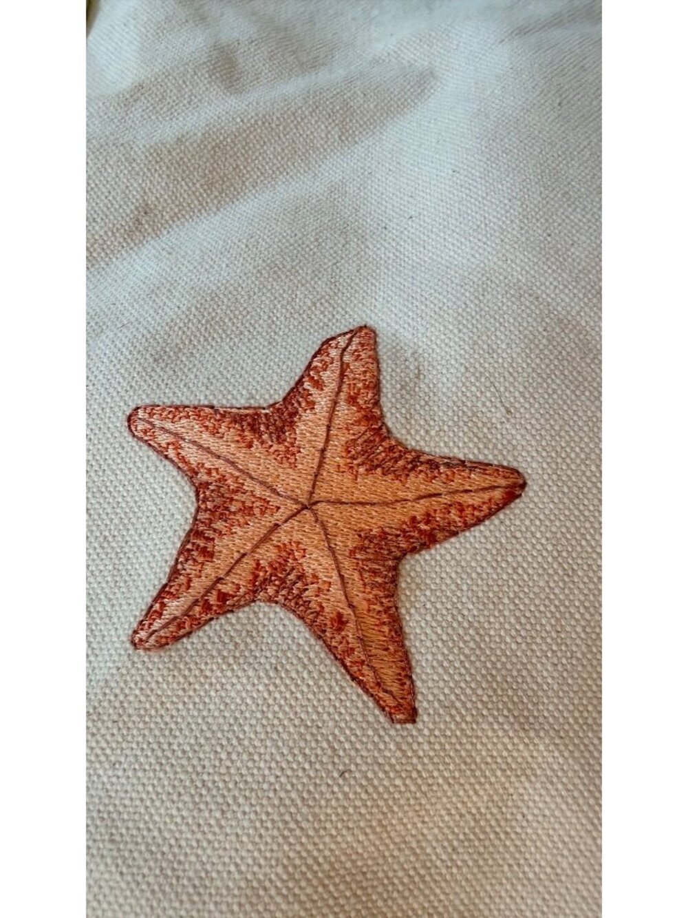 L.L.Bean Boat And Tote Canvas Bag Beige & Green Starfish Embroidery Made In USA - Picture 3 of 15